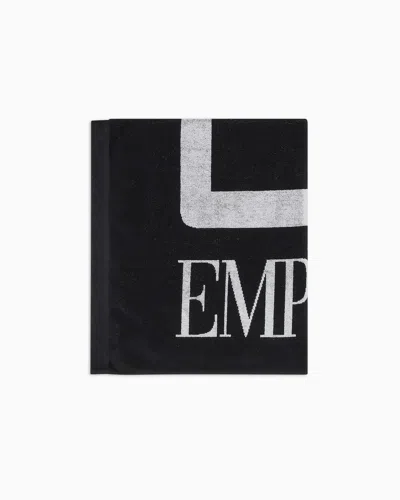 Ea7 Beach Towel In Absorbent Terry Cotton In Black