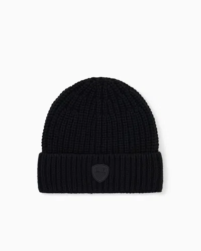 Ea7 Beanie Hat In Virgin Wool And Acrylic Blend In Noir