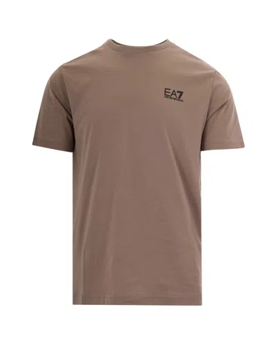 Ea7 Beige Logo Crew Neck T-shirt In Brown