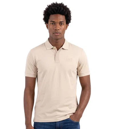 Ea7 Beige Solid Shirt Collar Polo In Yellow