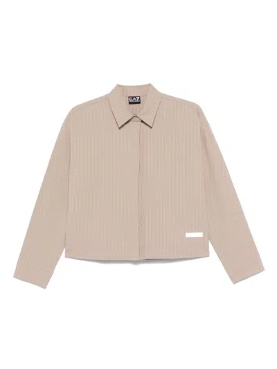 Ea7 Beige Striped Cotton Shirt In Neutral
