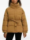 Ea7 Belted Quilted Design Jacket In Brown