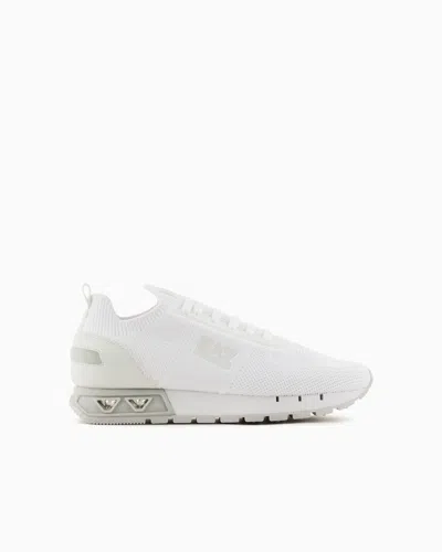 Ea7 Black & White Legacy Knit Sneakers In White