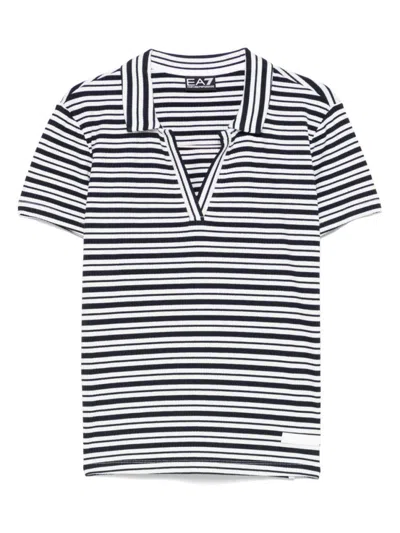 Ea7 Black And White Striped Polo T-shirt