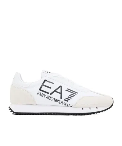 Ea7 Logo-print Panelled Sneakers In White