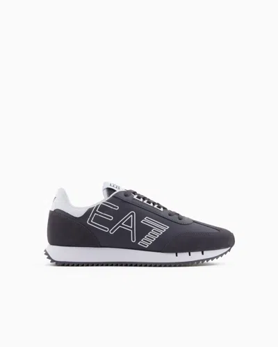 Ea7 Black And White Vintage Sneakers In Navy Blue