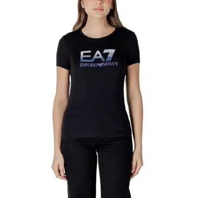 Ea7 Black Logo Round Neck T-shirt In Blue