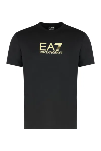 Ea7 Gold Label Viscose-jersey Crew-neck T-shirt In Black