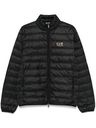 EA7 BLACK LOGO PUFFER JACKET