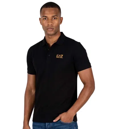 Ea7 Black Logo Shirt Collar Polo