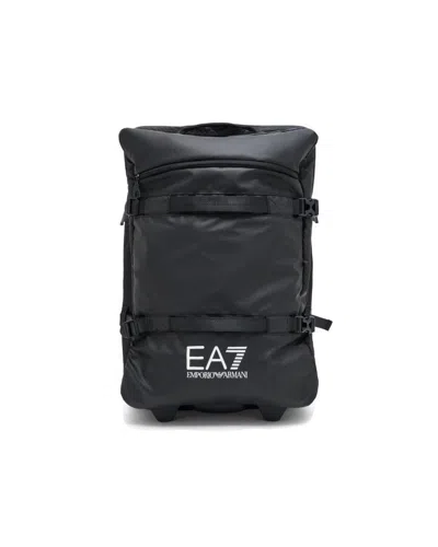 Ea7 Black Polyestere Trolley With Extendable Handle And Internal Dividers In Blue