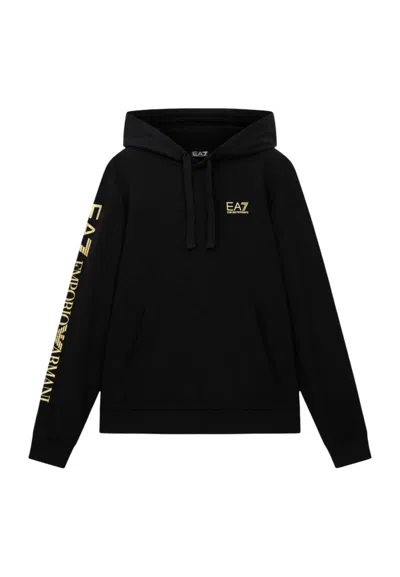 Ea7 Black Regular Logo Hoodie
