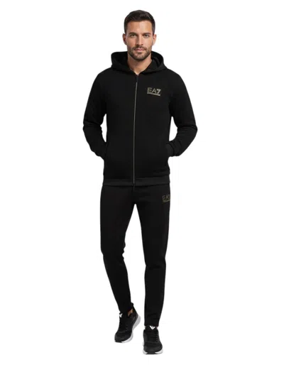 Ea7 Black Zip Up Logo Hoodie