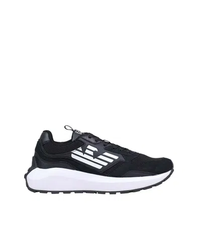 Ea7 Black And White Polyethylene Athletic Sneakers In Blue