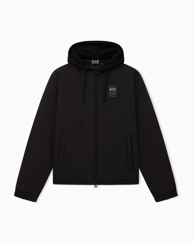 Ea7 Blouson Jacket Black & White Oversized Fit With Cotton Hood
