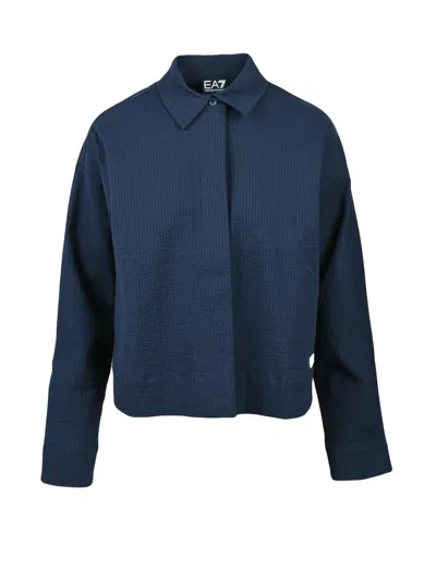 Ea7 Blue Cotton Elastane Short Shirt