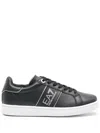 Ea7 Blue Cow Leather Trainers With Padded Collar In Blue