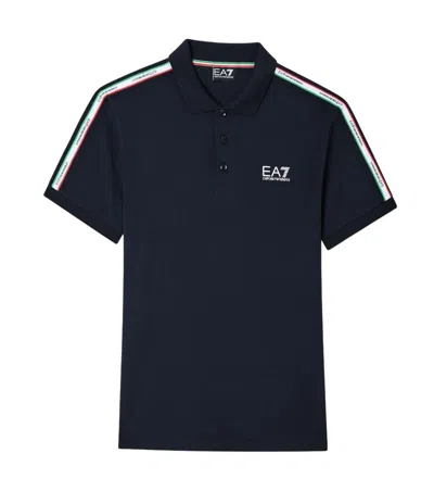 Ea7 Blue Logo Shirt Collar Polo