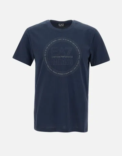 Ea7 Blue Organic Cotton T Shirt Short Sleeve Crew Neck