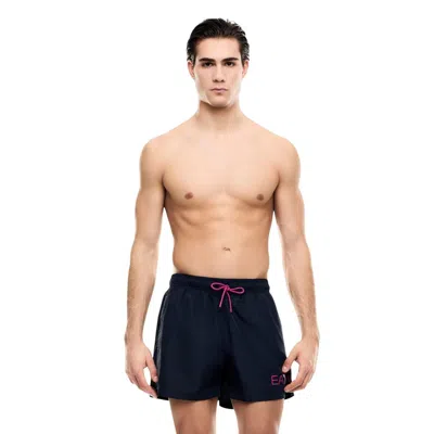 Ea7 Blue Polyester Swim Shorts In Black