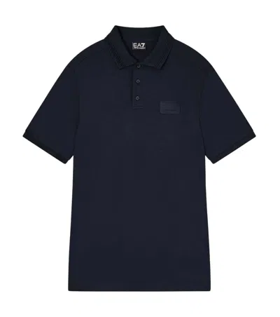 Ea7 Blue Solid Shirt Collar Polo In Black