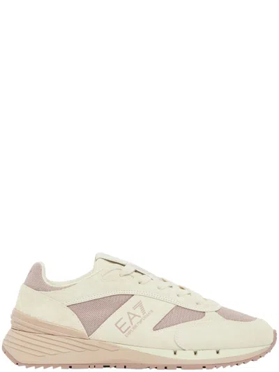 Ea7 Bovine Leather Sneakers For Men In Grey