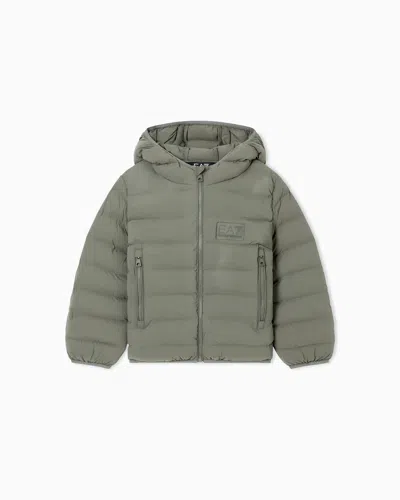 Ea7 Kids' Boy Nylon Hooded Jacket In Green