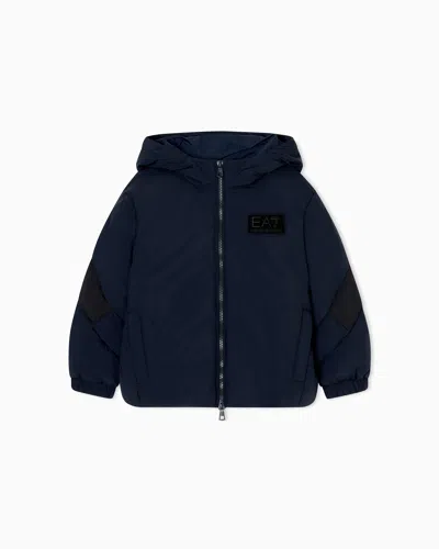 Ea7 Kids' Boy Padded Jacket In Nylon With Hood In Blue