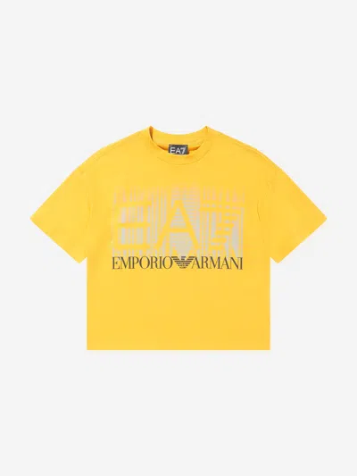 Ea7 Kids' Boys Graphic Logo T-shirt In Yellow
