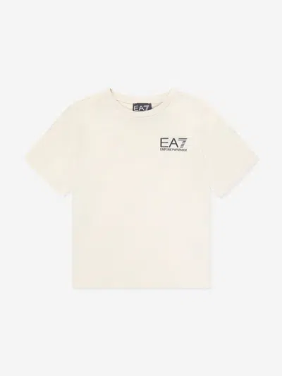 Ea7 Kids' Boys Logo T-shirt In Beige