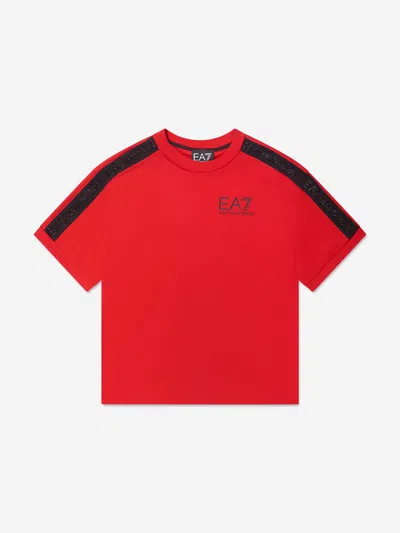 Ea7 Kids' Boys Logo Tape T-shirt In Red