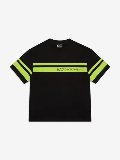Ea7 Kids' Boys Striped Logo T-shirt In Black