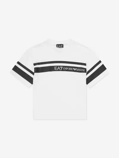Ea7 Kids' Boys Striped Logo T-shirt In White