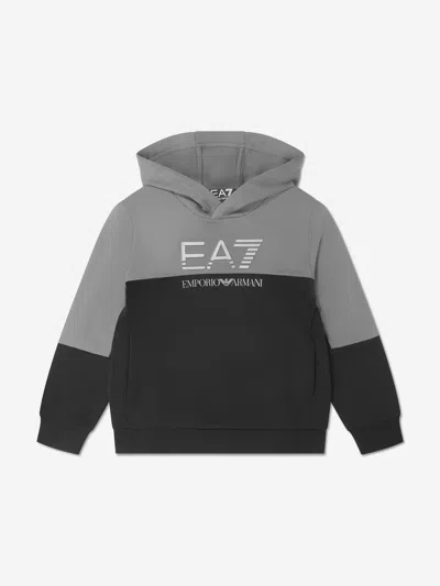 Ea7 Kids' Boys Train Athletic Colourblock Hoodie In Gray