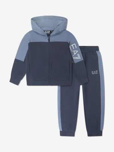 Ea7 Kids' Boys Train Athletic Colourblock Tracksuit In Blue