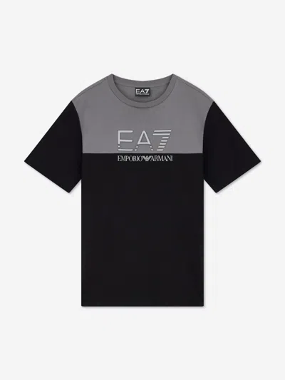 Ea7 Kids' Boys Train Athletic Colourblock T-shirt In Black