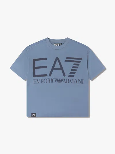 Ea7 Kids' Boys Train Oversize Logo T-shirt In Blue