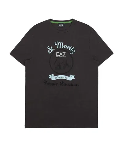 Ea7 Brown Logo Round Collar T-shirt In Black