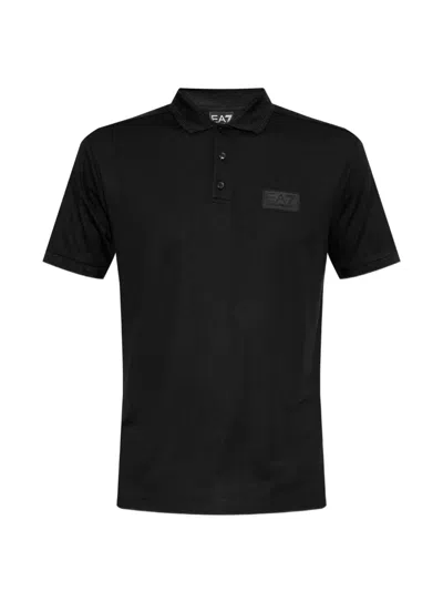Ea7 Button Logo Polo Shirt In Black