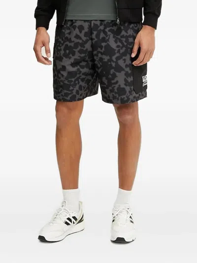 Ea7 Camouflage Pocketed Cargo Shorts In Gray