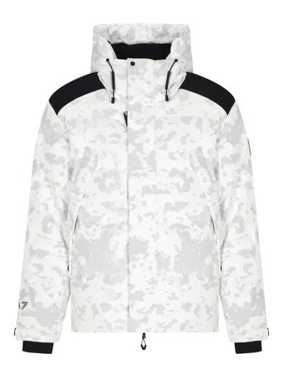 Ea7 Camouflage-print Hooded Down Jacket In White