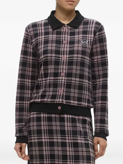 Ea7 Check-print Button-up Jacket In Black