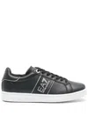 Ea7 Blue Cow Leather Trainers With Padded Collar In Blue