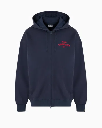 Ea7 Club House Stretch-cotton Interlock Zip-up Sweatshirt In Navy Blue