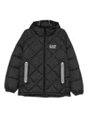 Ea7 Quilted Hooded Coat In Black