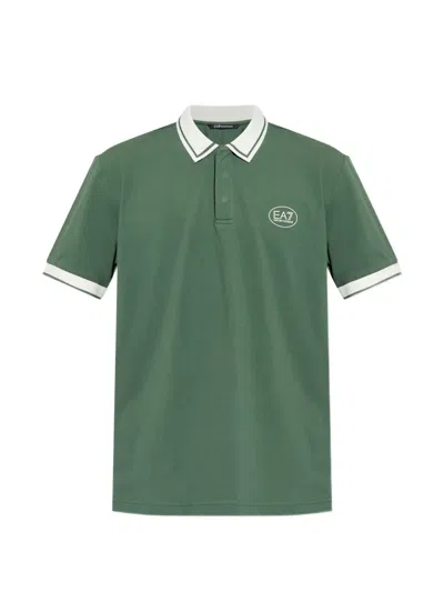 Ea7 Collared Short-sleeve T-shirt In Green
