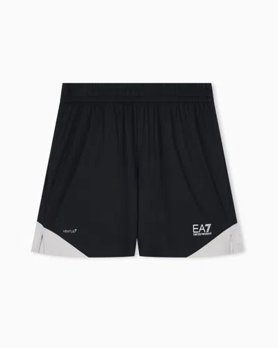 Ea7 Color Block Tennis Pro Shorts In Ventus7 Technical Fabric In Black