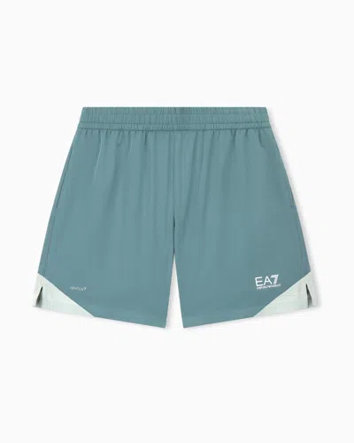 Ea7 Color Block Tennis Pro Shorts In Ventus7 Technical Fabric In Green