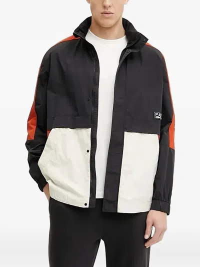 Ea7 Colour-block Hooded Jacket In Black