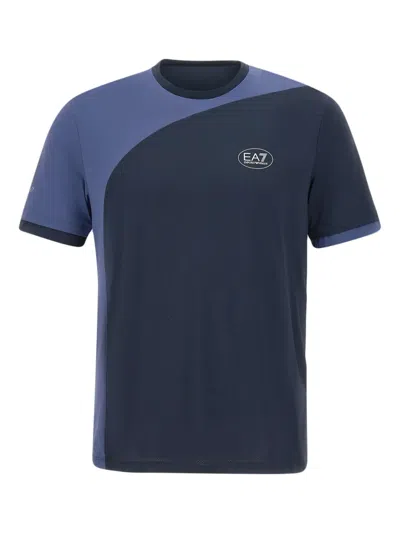 Ea7 Colour-block Logo T-shirt In Blue